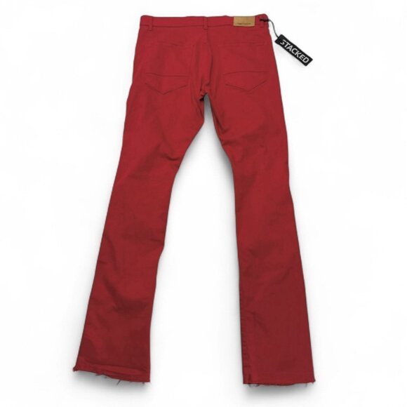 Jordan Craig Mens Martin Stacked Jeans 36 Red Distressed Stretch Skinny Frayed - Picture 2 of 14